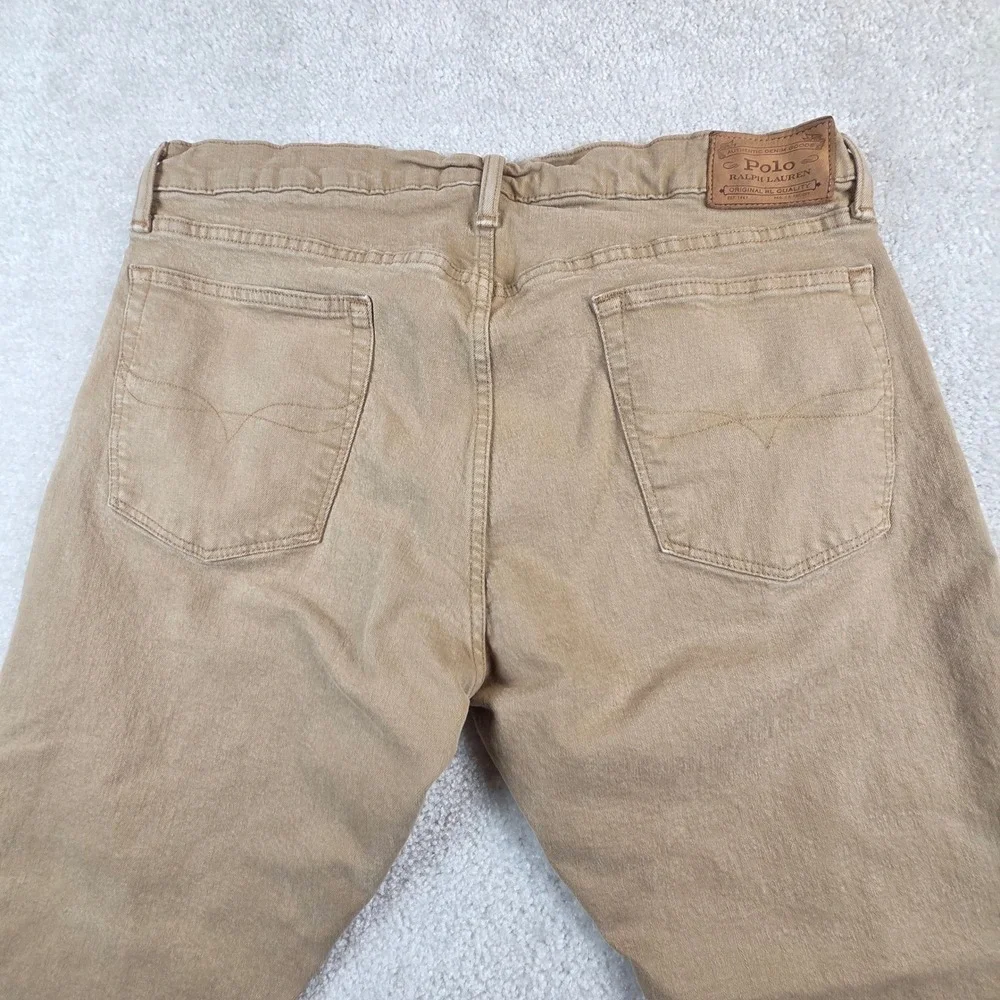Polo Ralph Lauren Varick Slim Straight Pants Mens 34x30 Tan Khaki Denim Jeans